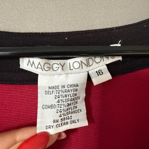 Maggy London Women Colorblock Sheath Dress Black Red 3/4 Sleeve Size 16 - Picture 4 of 7